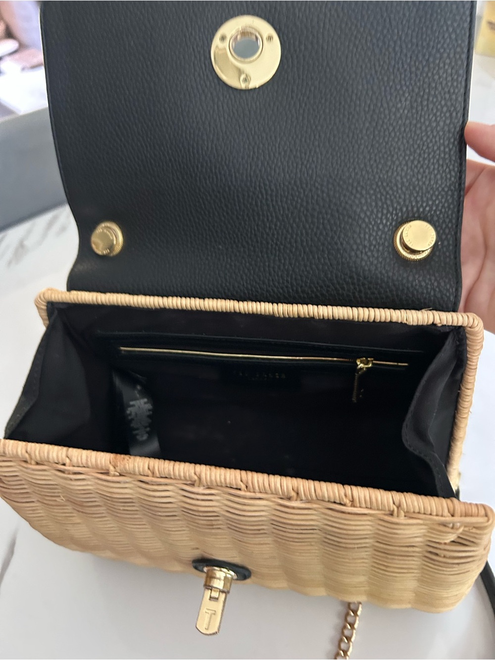 Ted Baker Black and Natural Woven Crossbody with Gold Chain - Picture 3 of 3